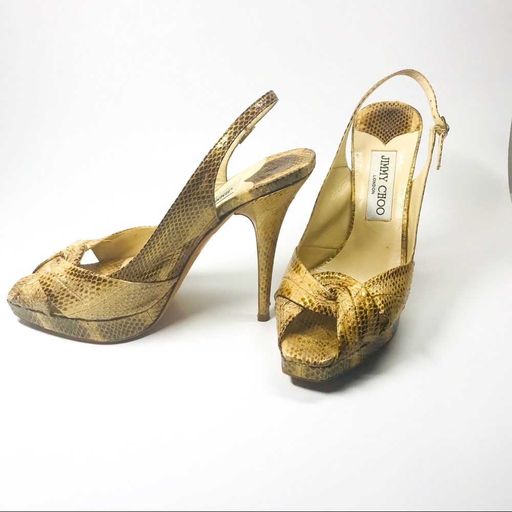 Jimmy Choo Snakeskin Peep Toe Slingback 8